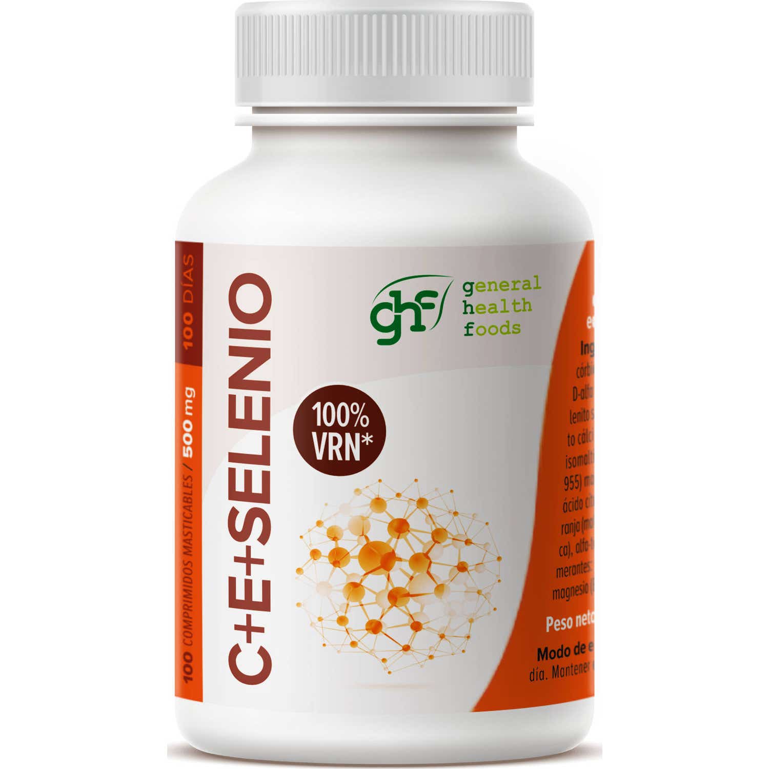 GHF antioxidante vitamina C, E y selenio sabor naranja 100comp