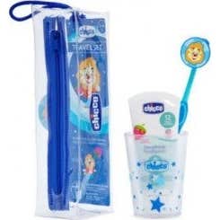 Chicco Pack Cepillo Dental Azul León + Dentífrico Fresa 50 ml + Estuche + Vaso