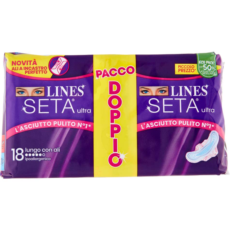 Lines Seta Ultra Compresas Largas con Alas 18uds