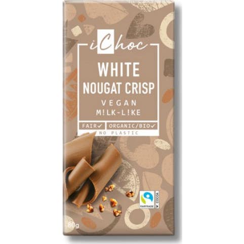 iChoc White Nougat Crisp Chocolate Vegan Milk-Like Bio 80 g
