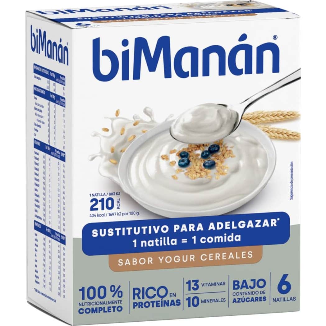 Bimanán Natillas Sustitutivas Sabor Yogur con Cererales 6 uds