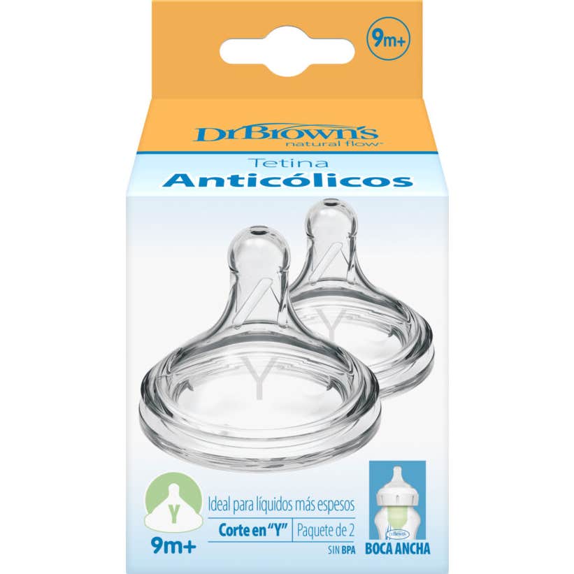 'Dr Brown''s tetina silicona boca ancha forma en Y +9meses 2uds'