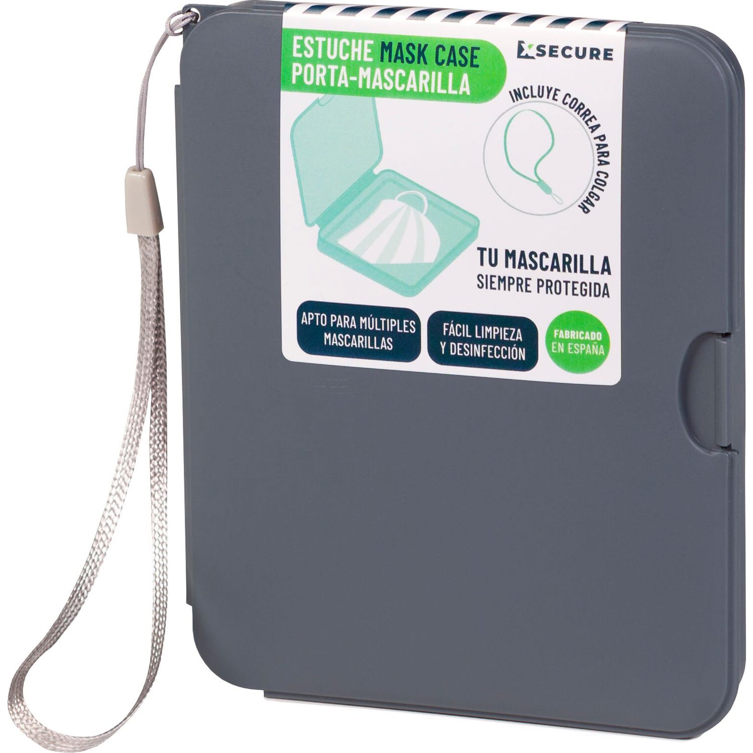 Xsecure estuche porta Mascarillas con Colgador Gris Oscuro 1ud
