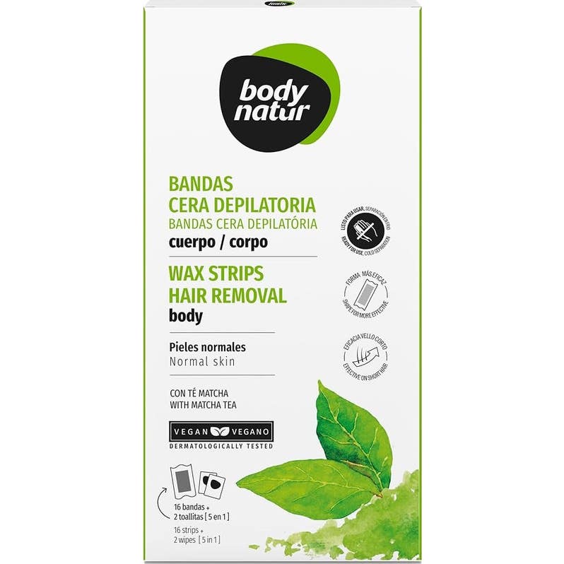 Body Natur Bandas Cera Depilatoria Cuerpo Té Matcha 16 uds
