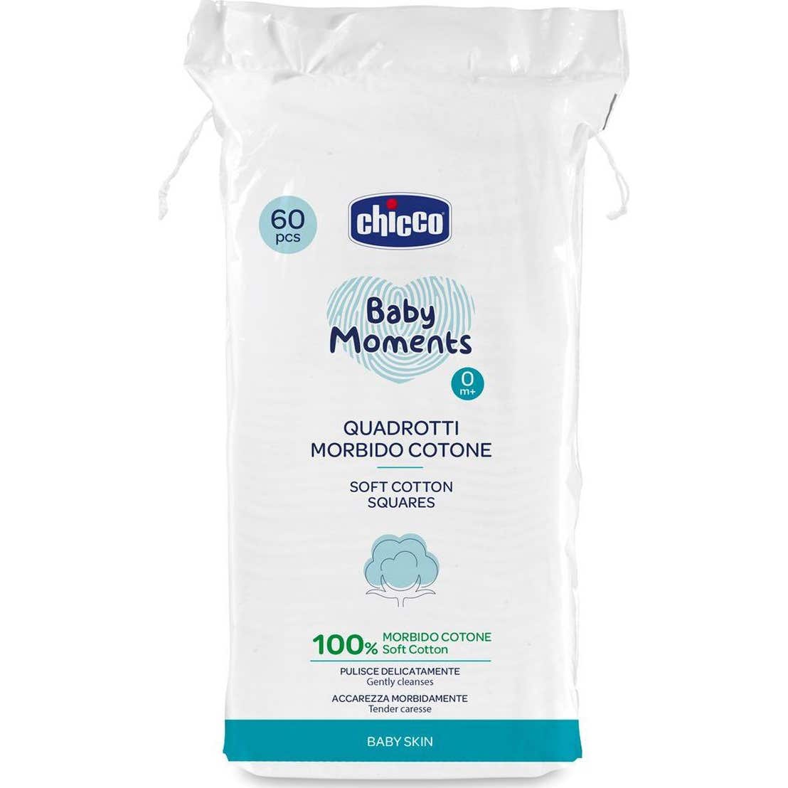 Chicco Baby Moments Cuadrados de Algodón Suave 60uds
