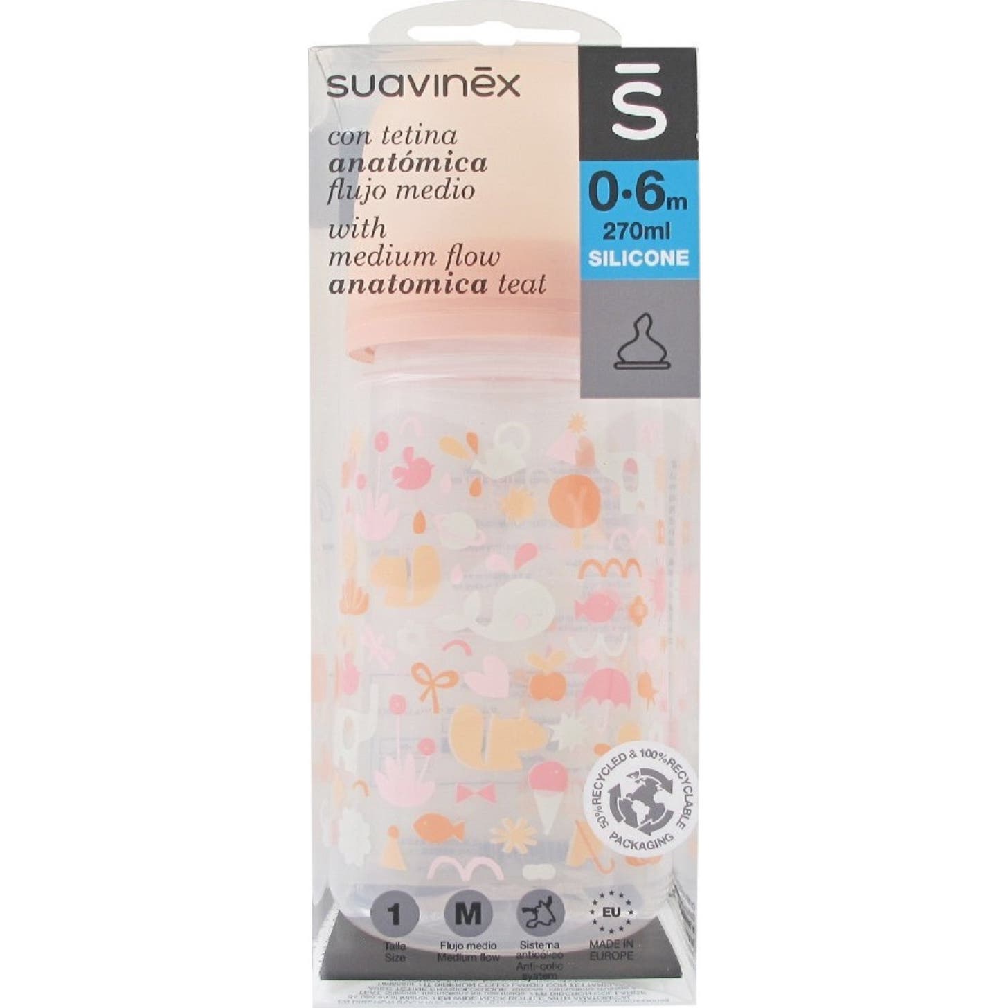 Suavinex Biberón The New Classic Anatómico Silicona T1M Medio 0-6m 270ml 1ud