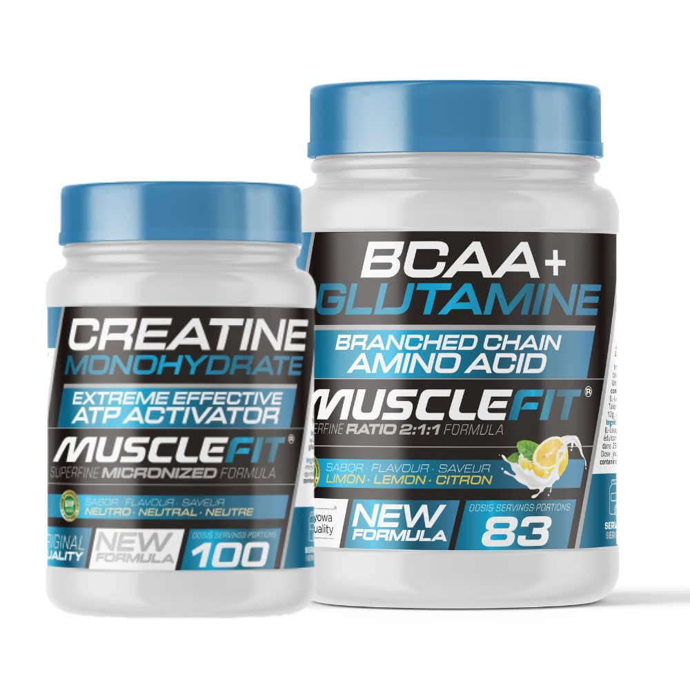 MuscleFit Pack Glutamina + BCAA´s Limón 500g + Creatina Monohidrato 300g + Shaker