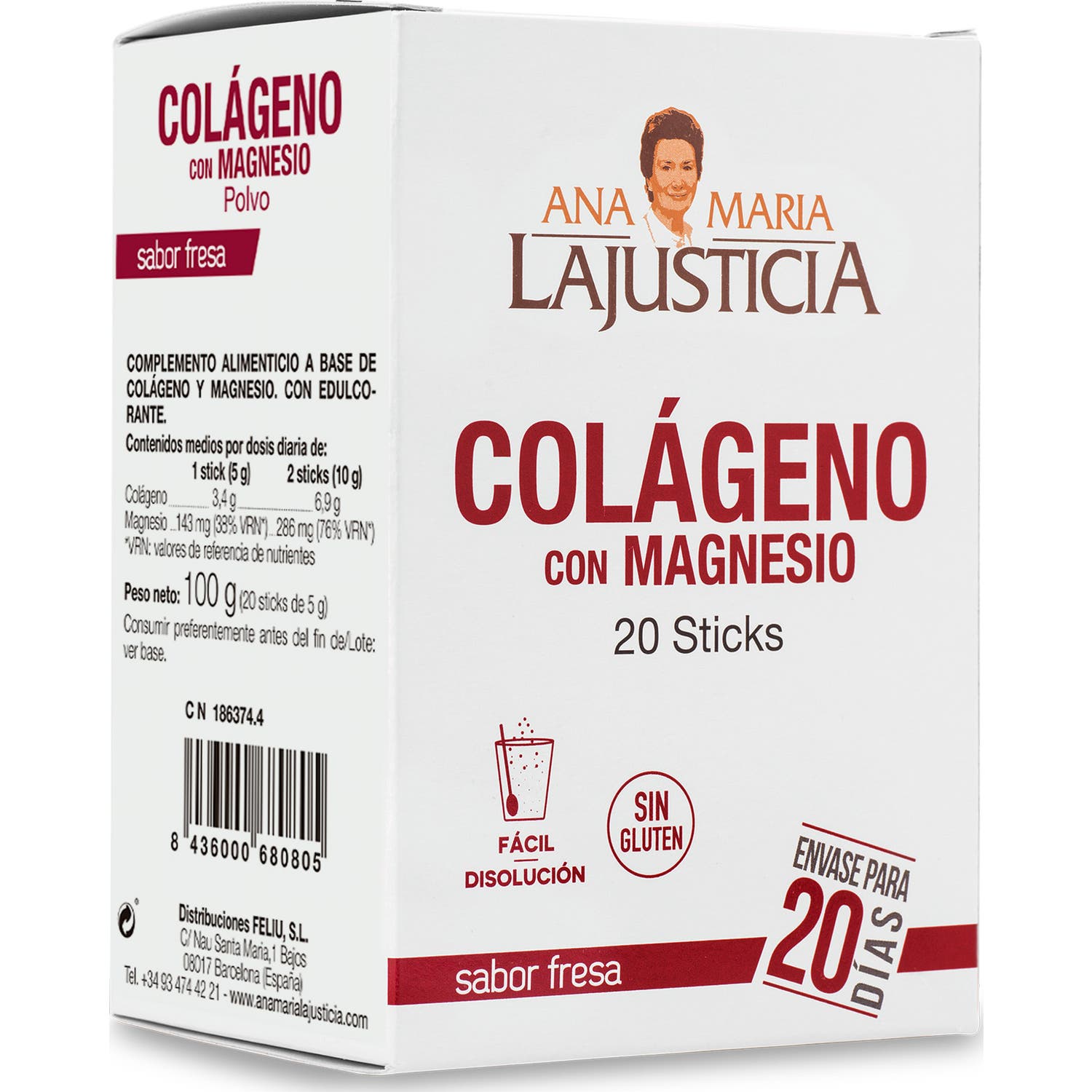 Ana Maria Lajusticia Colágeno con Magnesio Sabor Fresa 20 Sticks