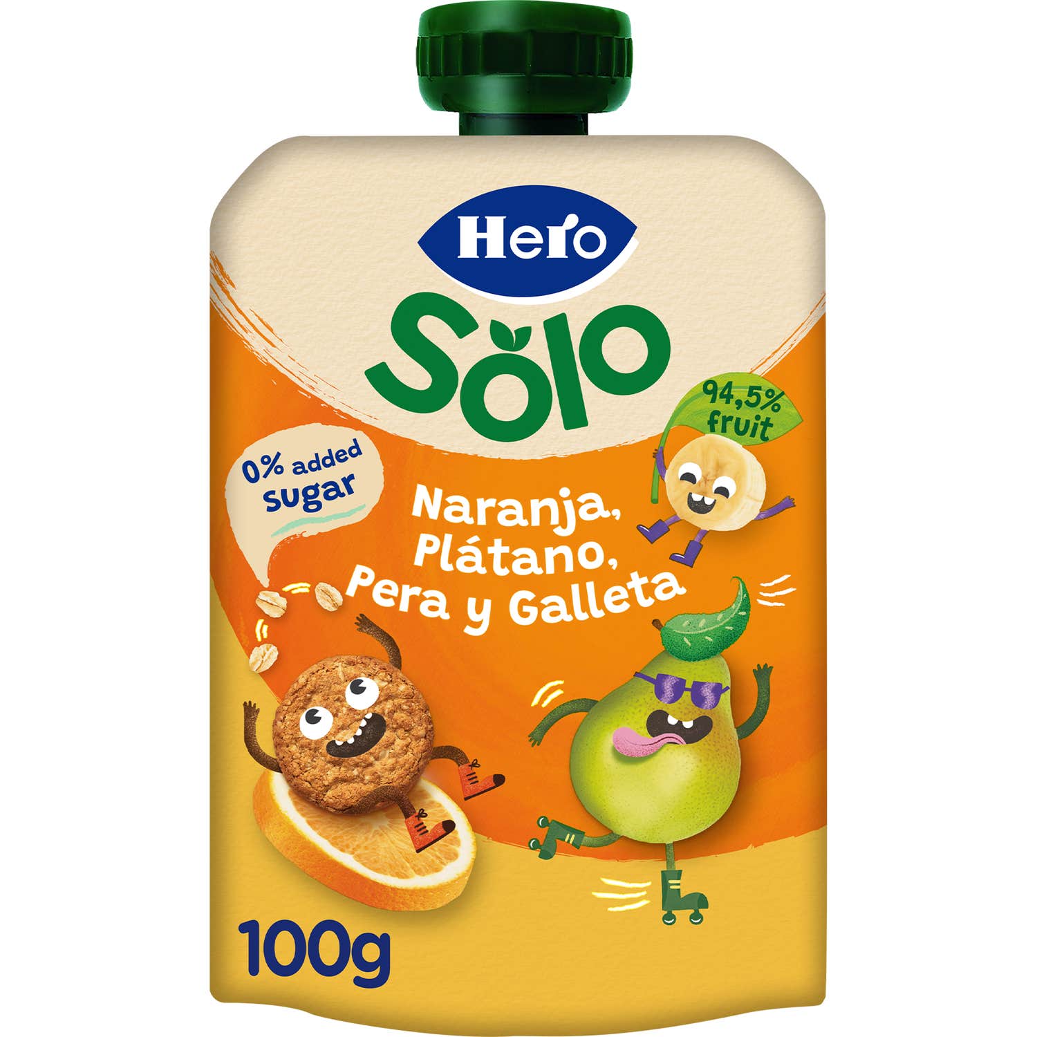 Hero Solo Naranja Plátano Pera y Galleta 100 g
