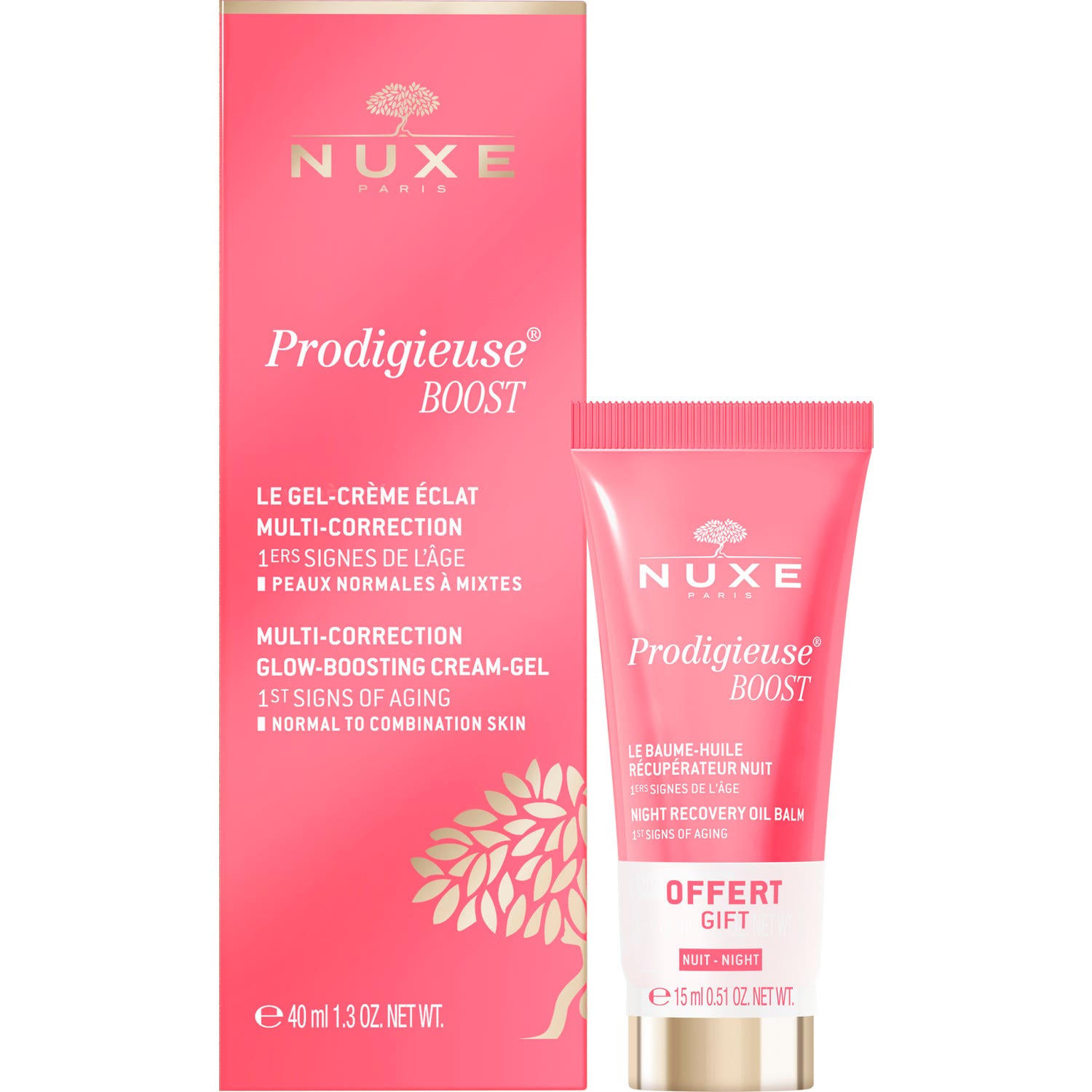 Nuxe Prodigieuse Boost Gel-Crema Luminosidad 40ml + Bálsamo-Aceite Recuperador Noche 15ml