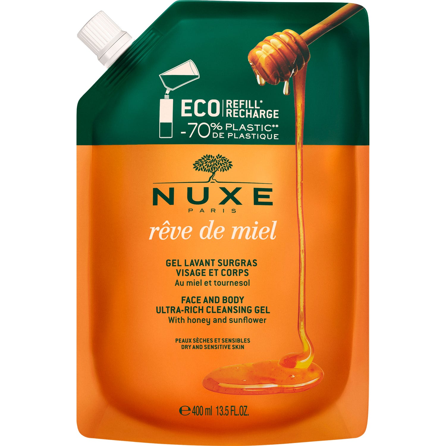 Nuxe Rêve de Miel Gel Limpiador Dermatológico Rostro y Cuerpo Eco-Refill 400ml