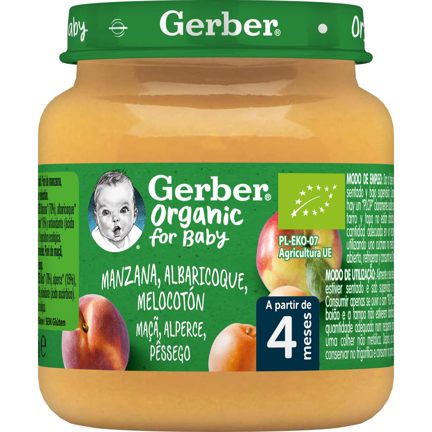 Gerber Organic Manzana, Albaricoque y Melocotón 125g