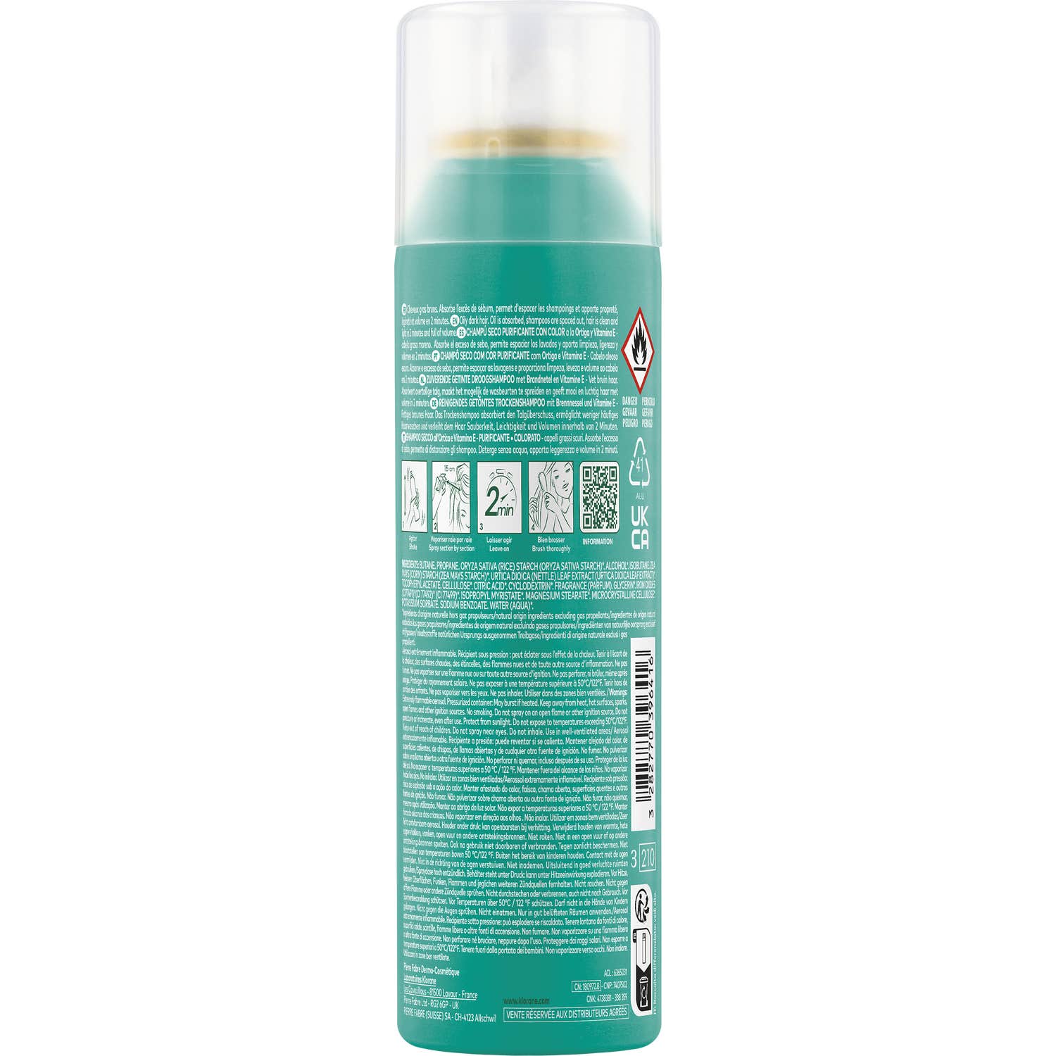 Klorane Champú Seco a la Ortiga Cabello Castaño 150ml