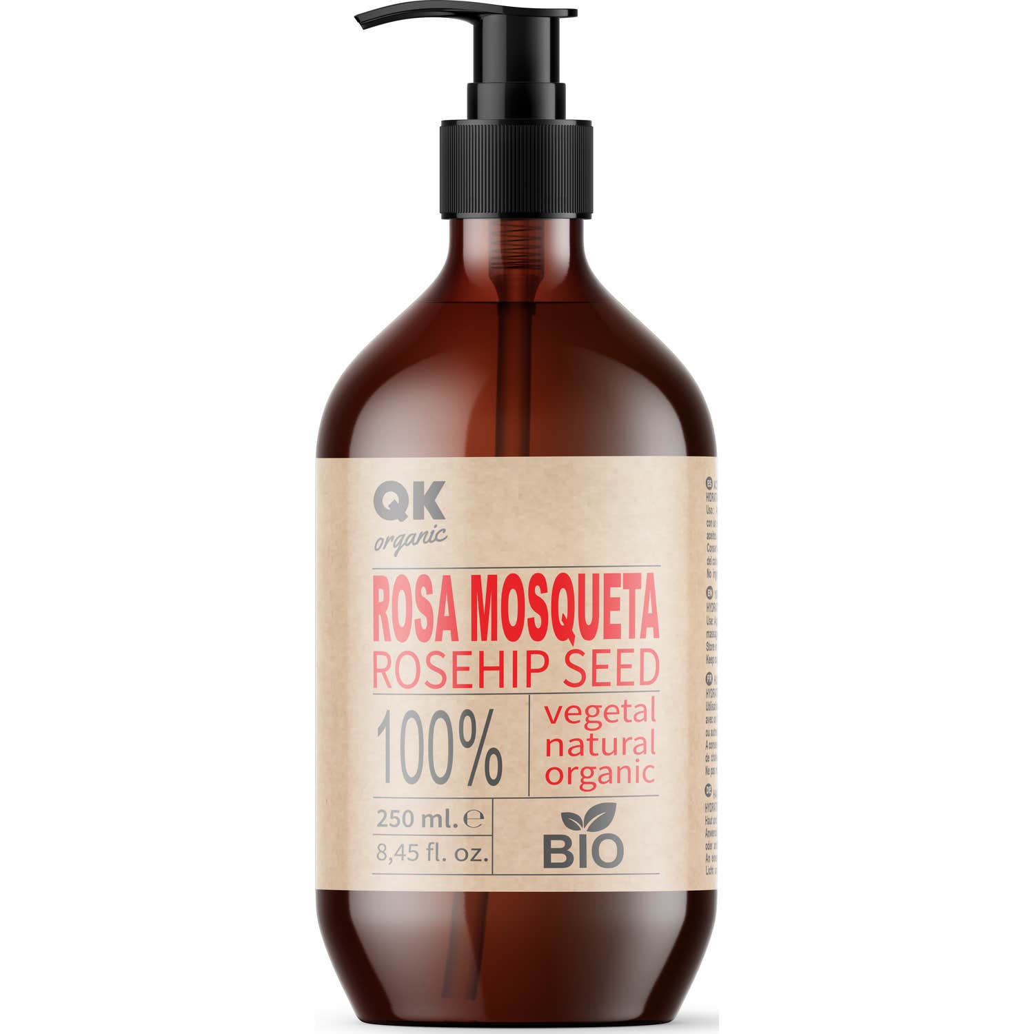QKnatur Aceite de Rosa Mosqueta 100% Puro Orgánico Vegano 250ml