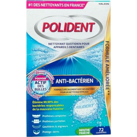 Polident Limpiador Prótesis Anti-Bacteriano Antisarro 72caps