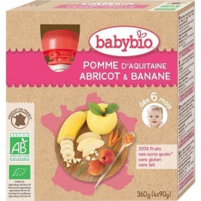 Babybio My Fruits Calabaza de Manzana Albaricoque Banana Orgánico 6 Meses 4 X90 g