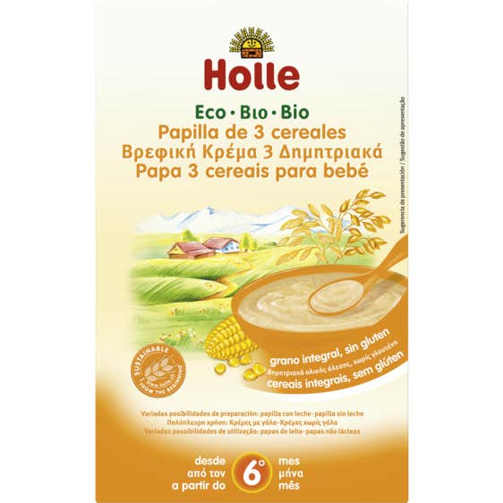 Holle Papilla 3 Cereales Integrales sin Gluten 6M 250g