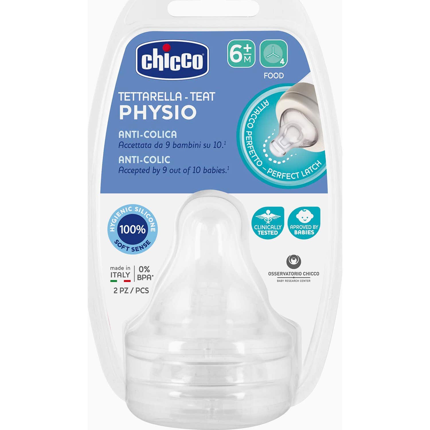 Chicco Tetina Wellbeing Silicona Flujo Papilla 6M+ 2uds