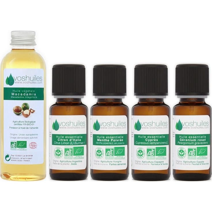 Voshuiles Kit Adelgazante Aceite Esencial BIO 4x5ml + Vegetal BIO 100ml