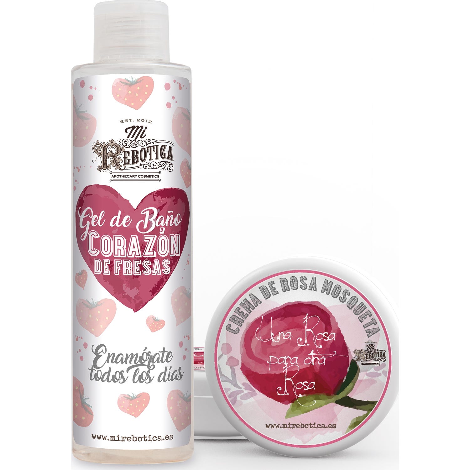 Mi rebotica Pack gel de baño aroma fresas 200ml + crema rosa mosqueta 50ml
