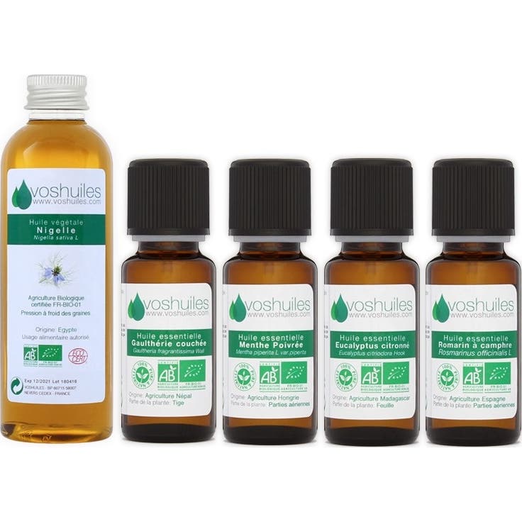 Voshuiles Kit Deporte Aceite Esencial BIO 4x10ml + Vegetal BIO 50ml
