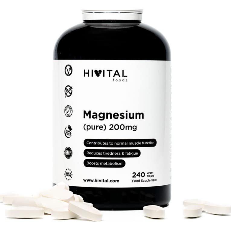 Hivital Foods Magnesio puro 200 mg procedente de Citrato de Magnesio 240 comp (8 meses)