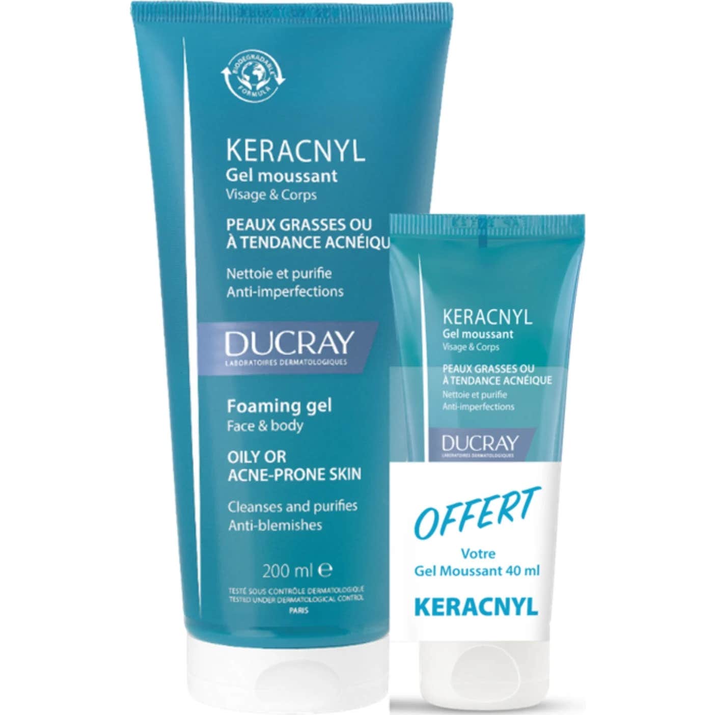 Ducray Set Keracnyl Gel Limpiador 200ml + 40ml