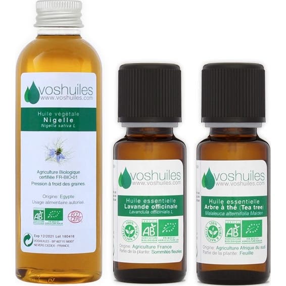 Voshuiles Kit Acné Aceite Esencial BIO 2x10ml + Vegetal BIO 50ml