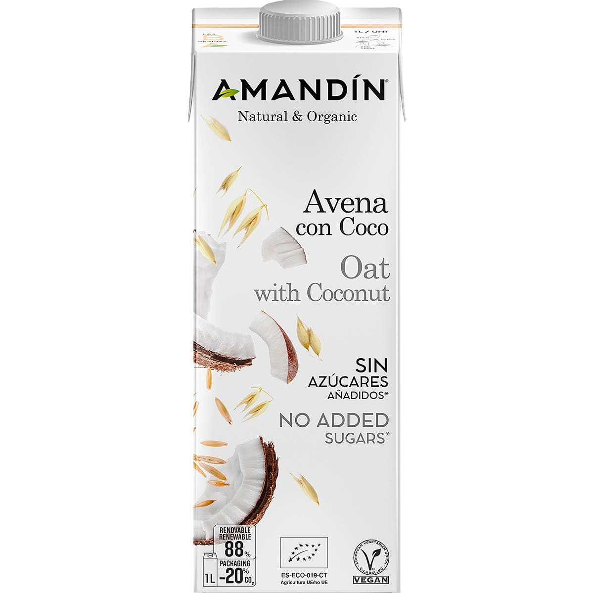 Amandín Bebida de Avena con Coco Eco Sin Azúcares 1L