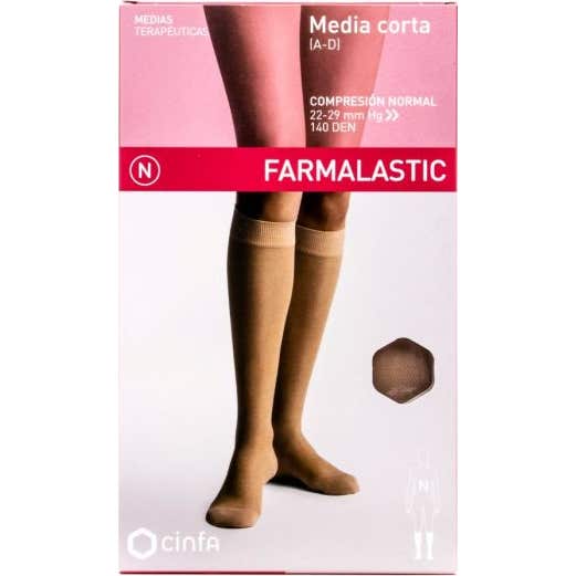 Farmalastic Media Corta (A-D) Compresión Normal T-Grande Beige 1 par