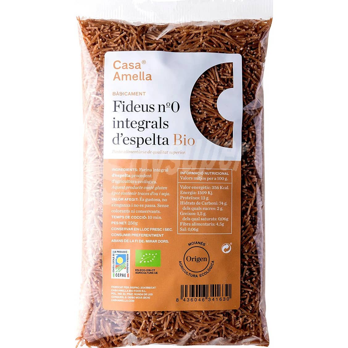 Casa Amella Fideos Espelta Integrales Nº 0 Bio 250g