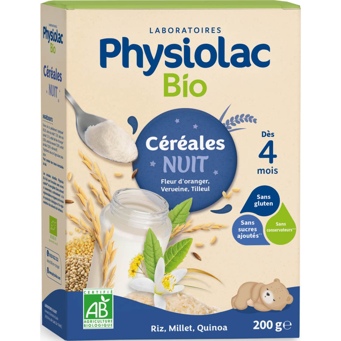 Physiolac Cereales de Noche Bebé de 4M Bio 200g