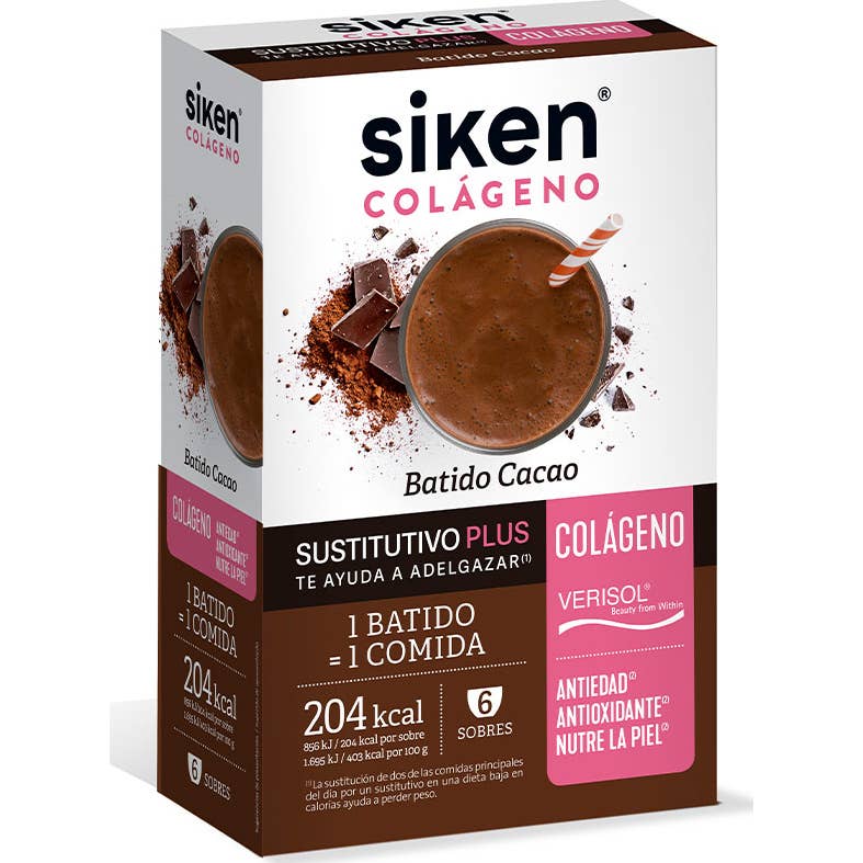 Siken Batido Sustitutivo con Colágeno y Sabor a Cacao 6 Sobres