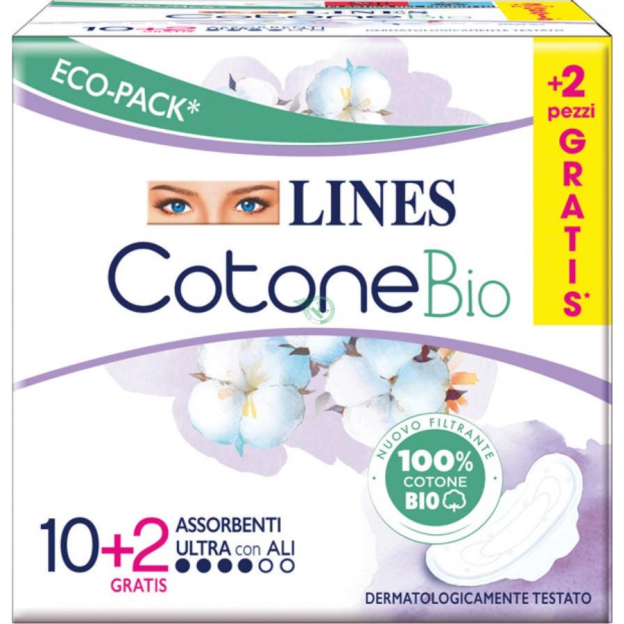 Lines Cotone Bio Absorbente Ultra con Alas 12uds