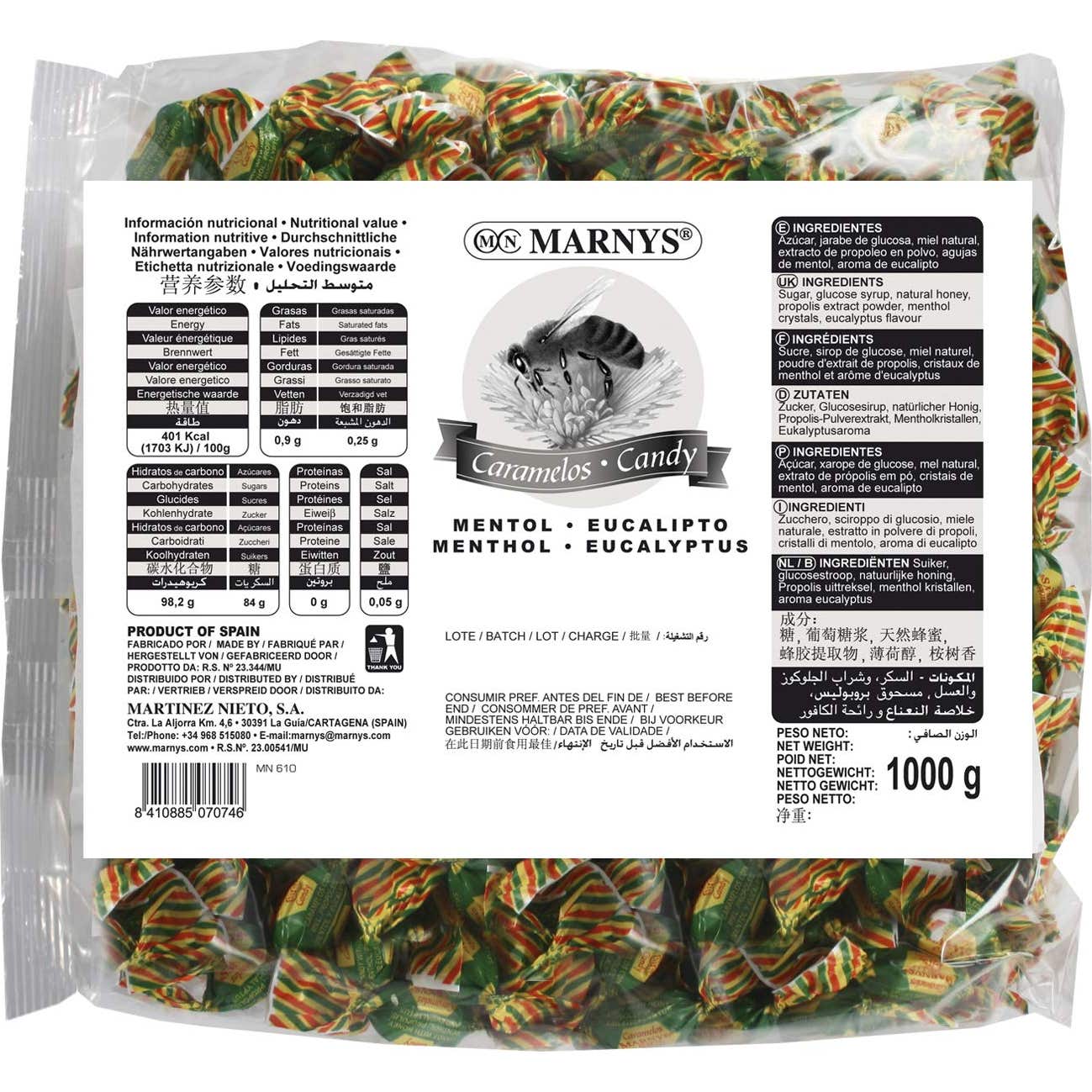 Marnys Caramelos de Propóleo con Miel Mentol Eucalipto 1kg