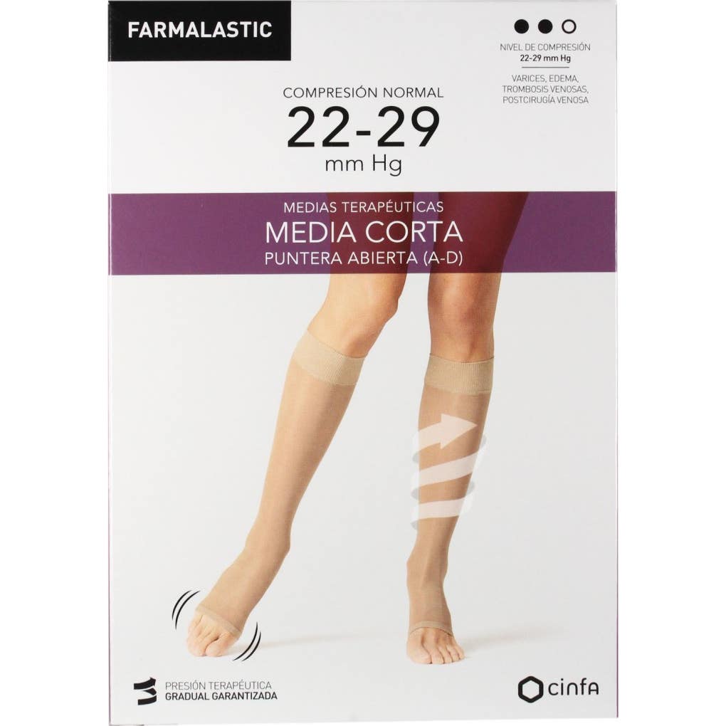 Farmalastic Media Corta Compresión Normal Puntera Abierta Camel T-P 1 Par