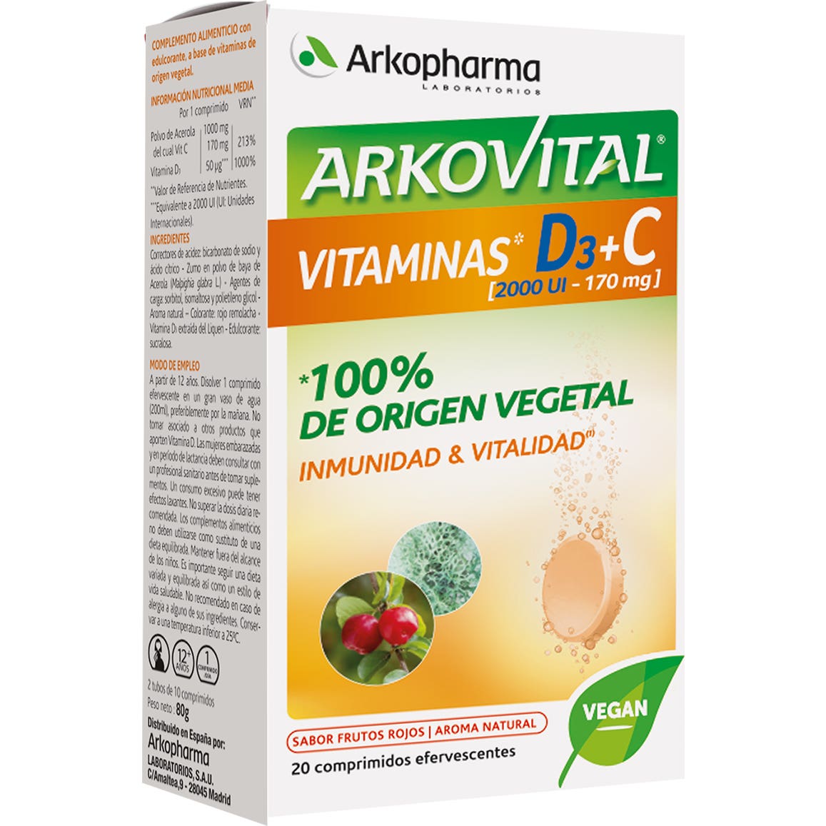 Arkopharma Arkovital Vitamina D3 + C Efervescentes 20comp