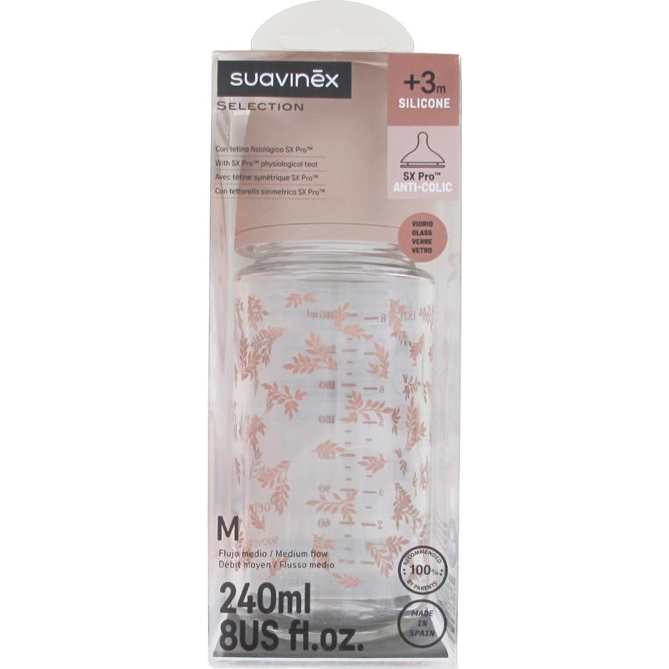 Suavinex Selection Biberon Vidrio Poetry SX Pro Flujo M 240 ml