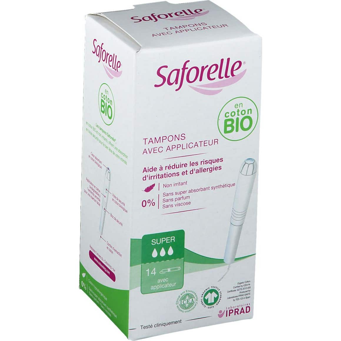 Saforelle Cotton Protect Super Pads con aplicador orgánico X14 Piece