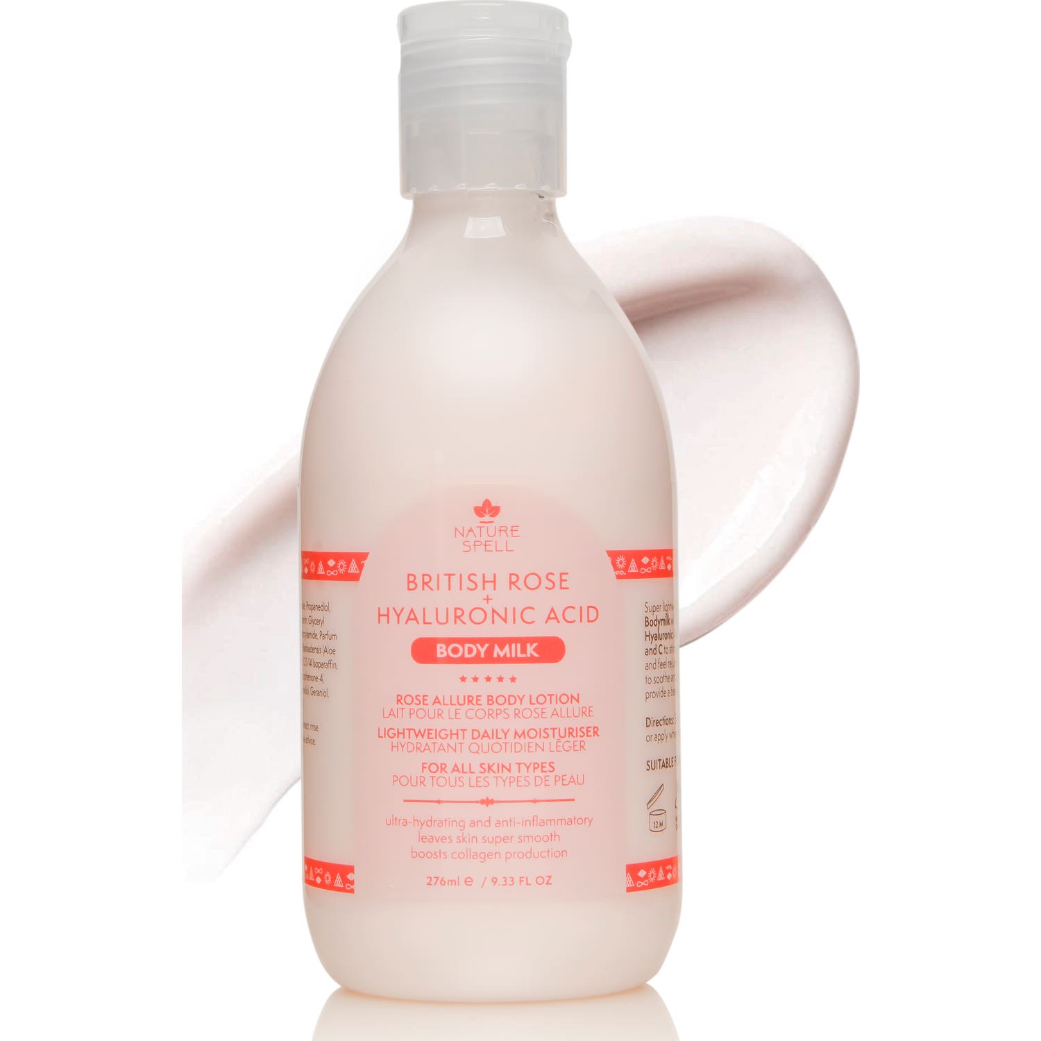 Nature Spell Leche Corporal Rosa y Ácido Hialurónico 276ml