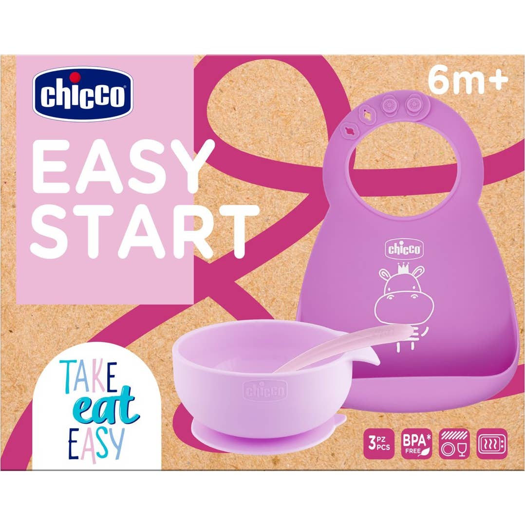 Chicco Easy Start Set Vajilla Silicona Rosa 6M+