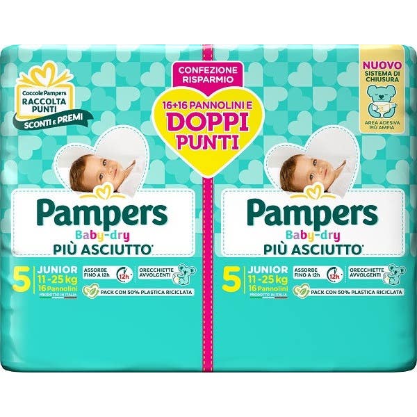 Pampers Pack Duo Baby-Dry Pañales T5 Junior 11-25kg 32 uds