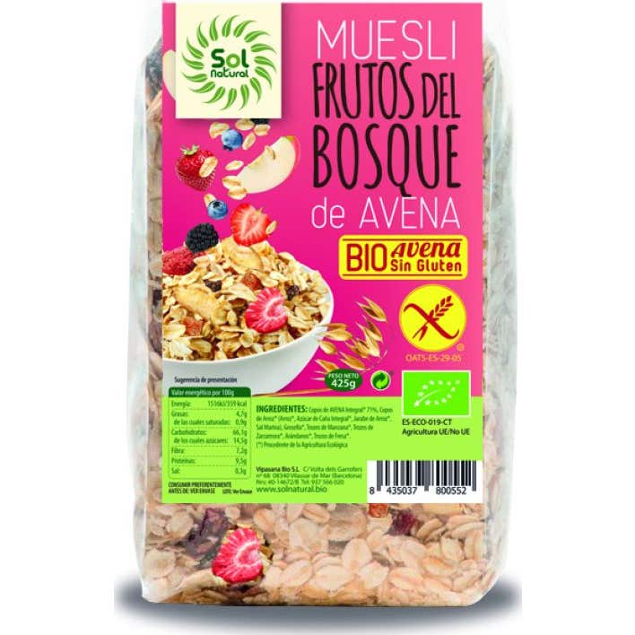 Solnatural Muesli Avena Frutos del Bosque Sin Gluten Bio 425g