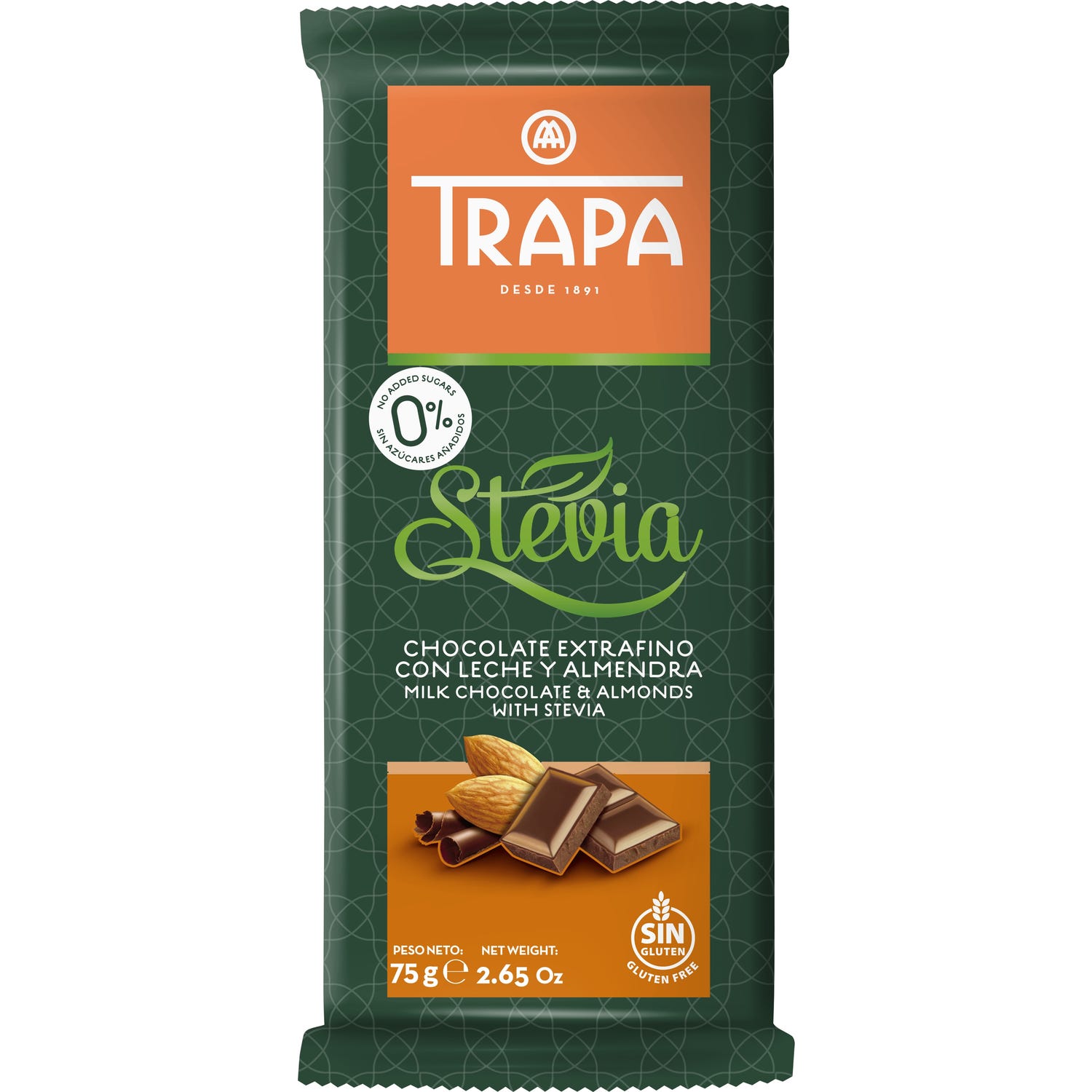 Trapa Chocolate con Leche y Almendras con Stevia 75g