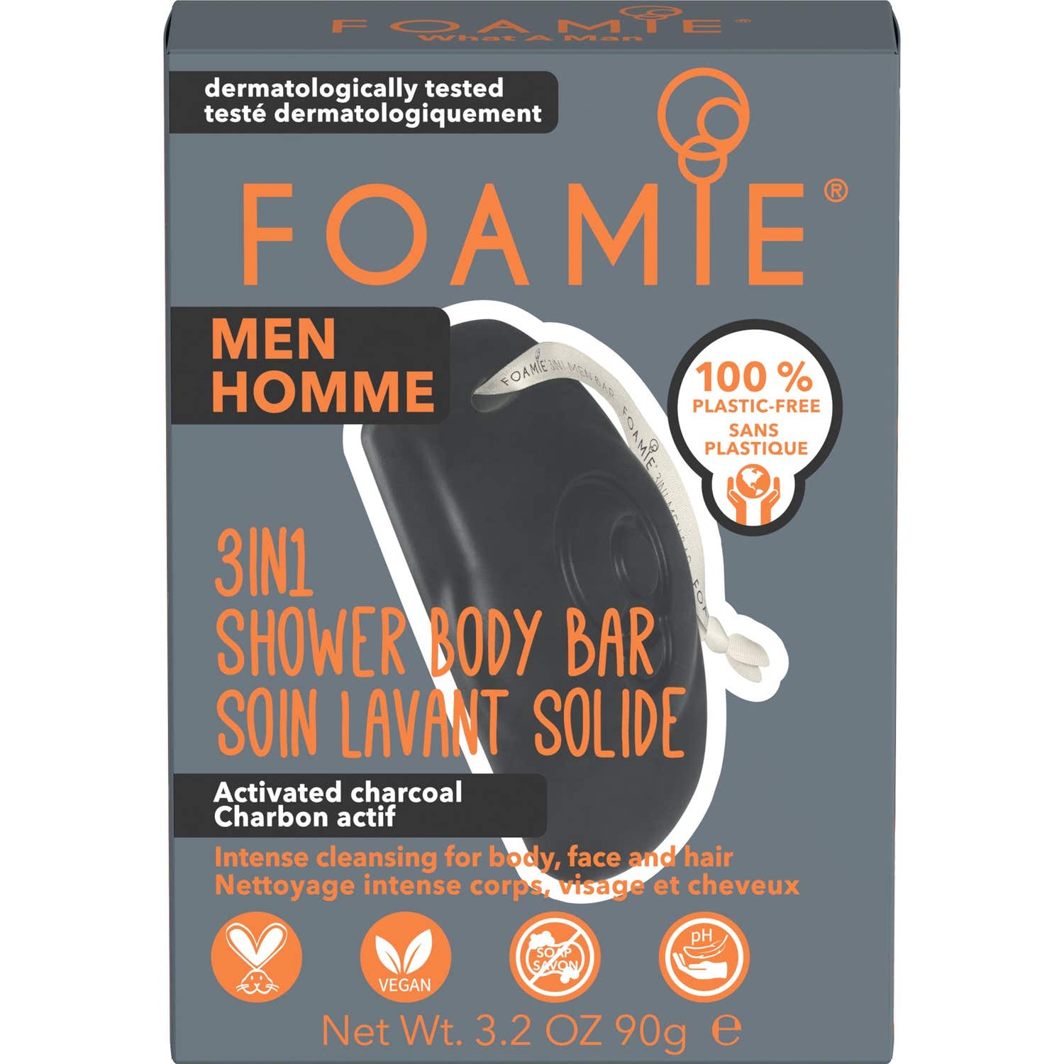 Foamie Men 3in1 Shower Body Bar Activated Charcoal 90g