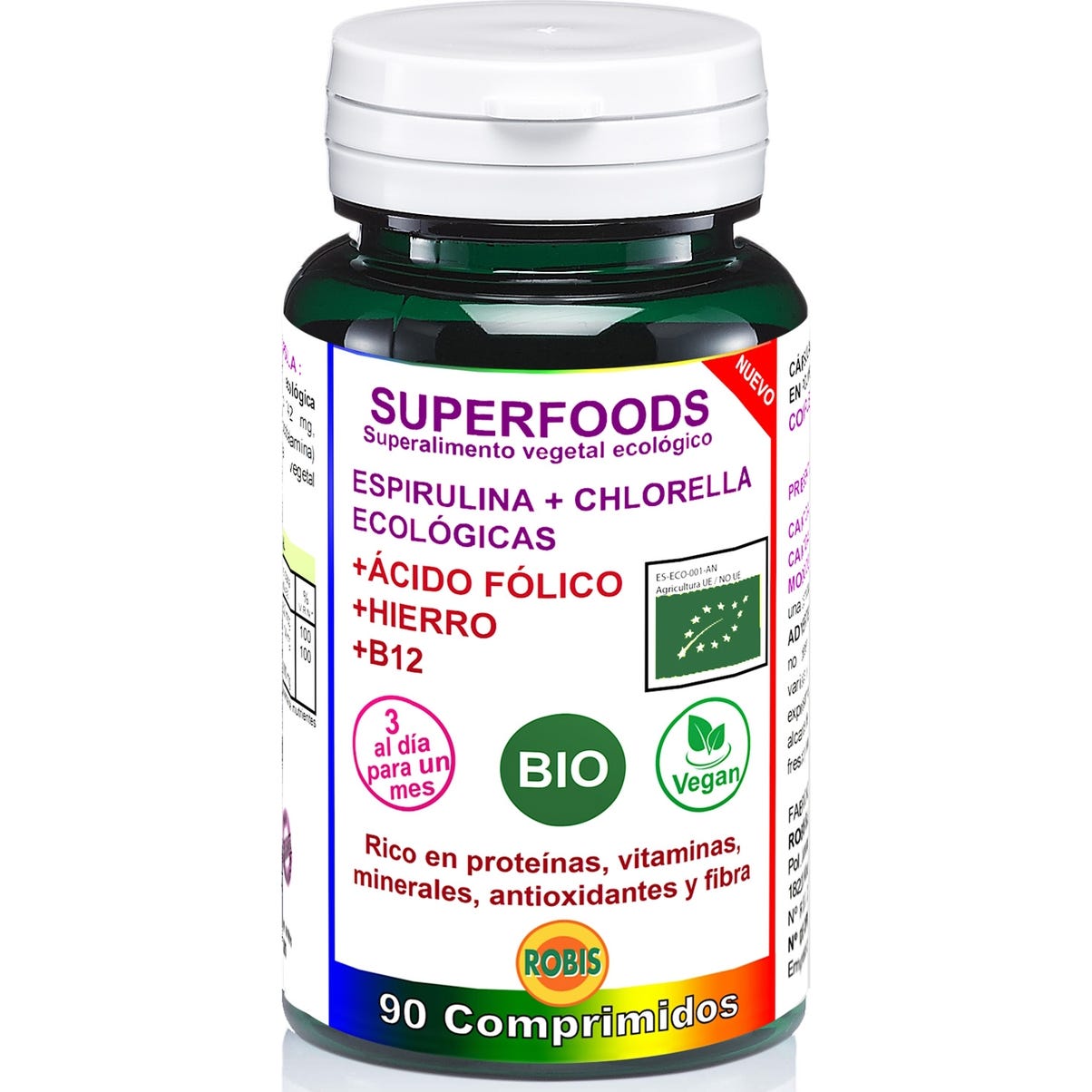 Robis Espirulina+Chlorella +Acido Folico+Hierro+B12 90Comp