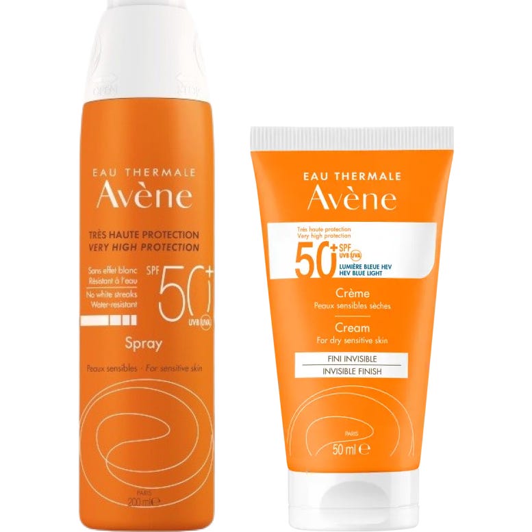 Avène Pack Spray Solar SPF50+ P. Sensibles 200ml + Crema Solar Piel seca SPF50 50ml