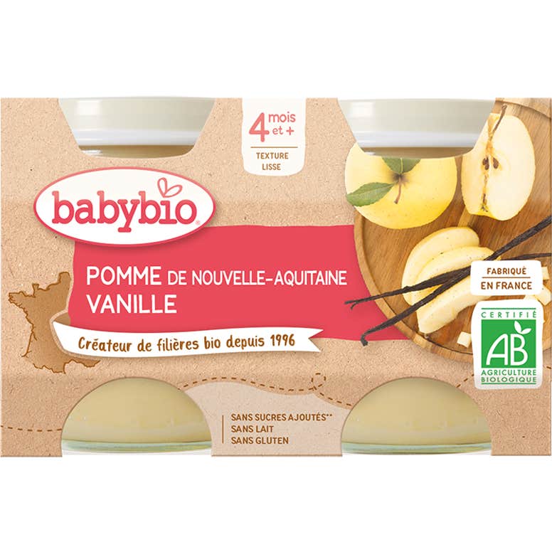 Babybio Manzana y Vainilla 4 Meses 2 X130 g