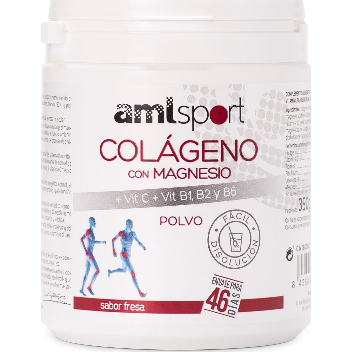 AMLSport Colágeno Con Magnesio+VIT.C+B1.B2.B6 Polvo Fresa 350gr