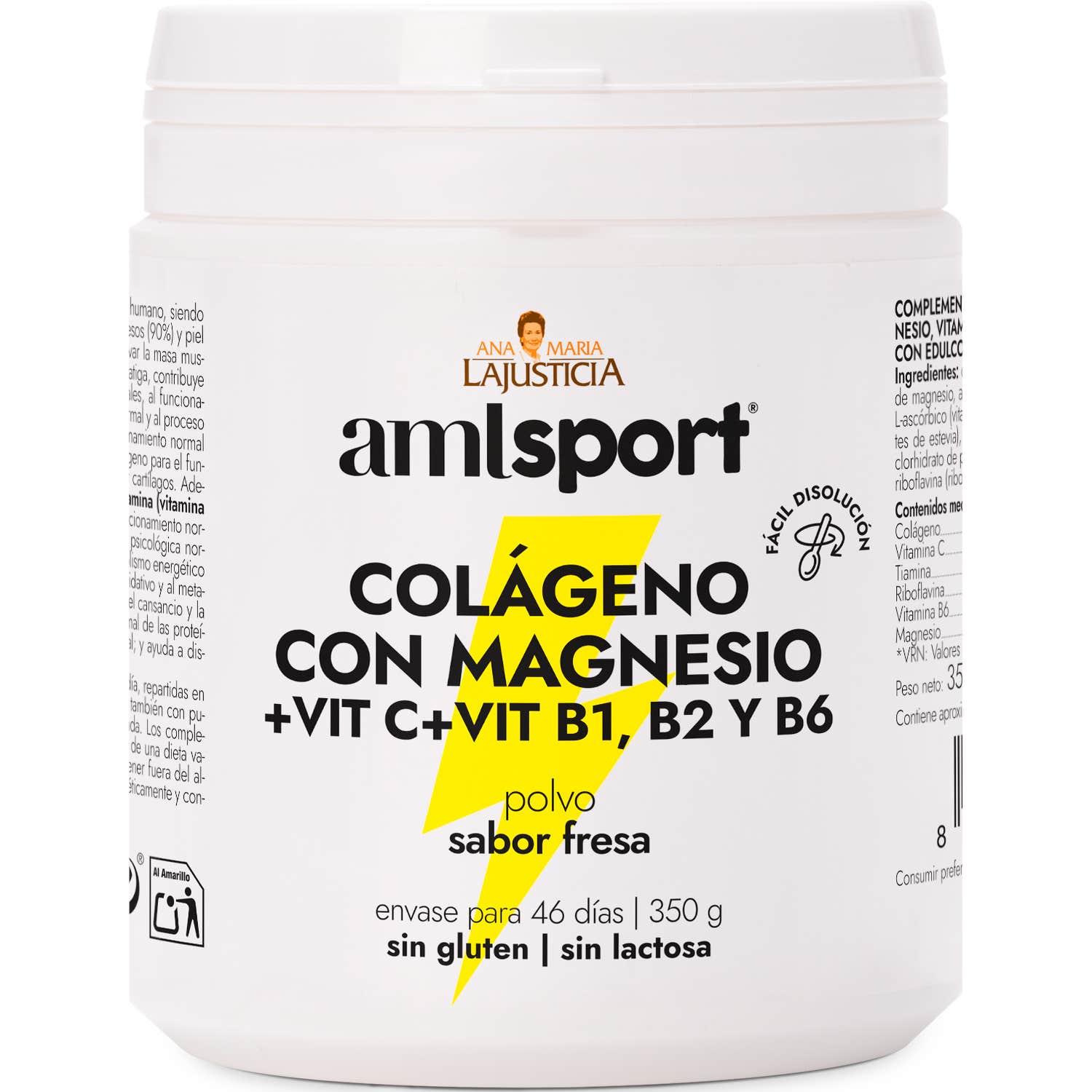 AMLSport Colágeno Con Magnesio+VIT.C+B1.B2.B6 Polvo Fresa 350gr